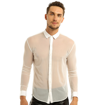 Men's See-through Mesh Shirt with Turn-down Collar and Long Sleeves / Sexy Outfits for Men - EVE's SECRETS